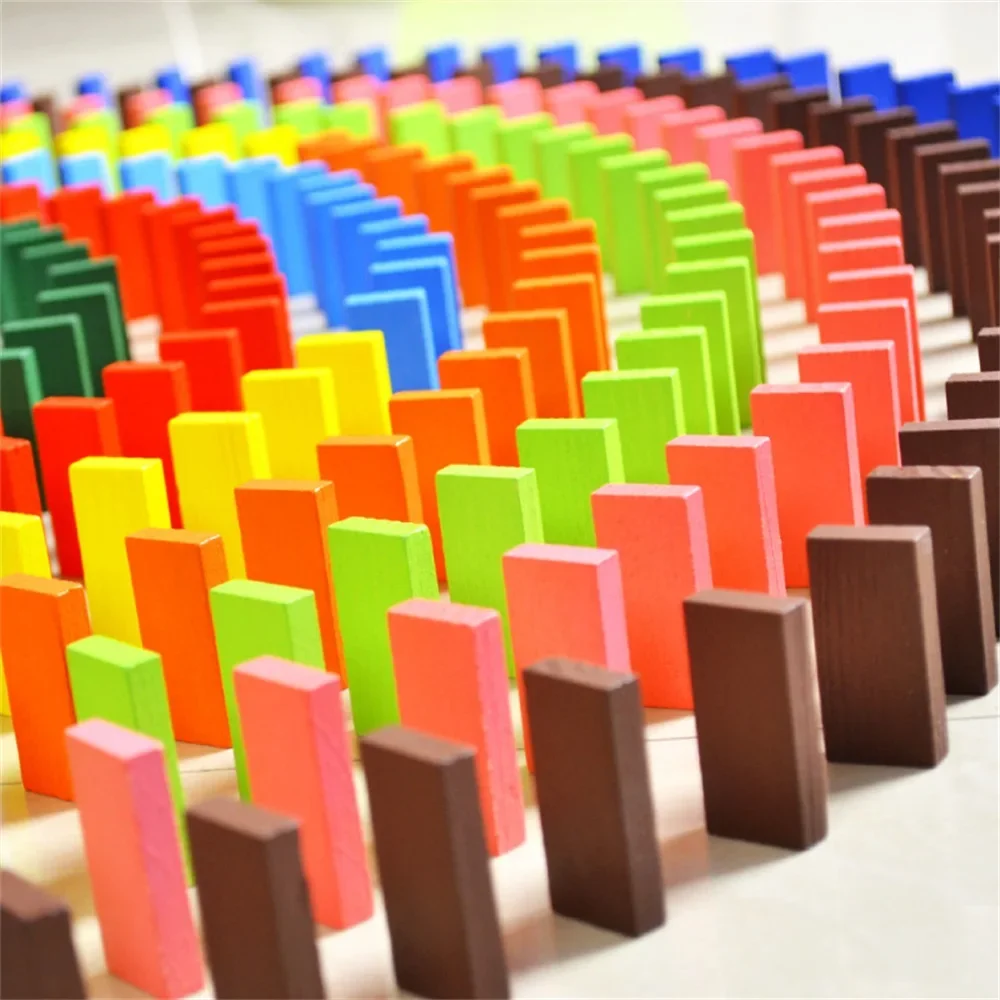 Blocs de dominos en bois arc-en-ciel colorés, grandes briques, jouet éducatif en bois pour enfants, cadeau idéal, TH0048