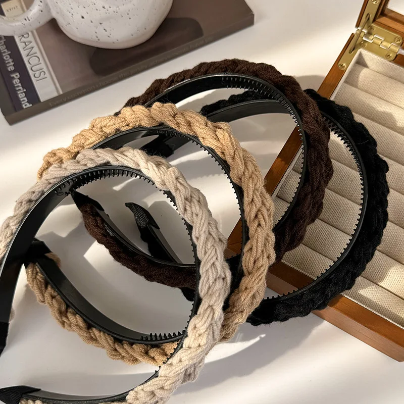 Retro Coffee Color Knitting Braided Headbands For Woman Girl Elegant Hair Band Wash Face Hair Hoop Fashion Hair Accessories New