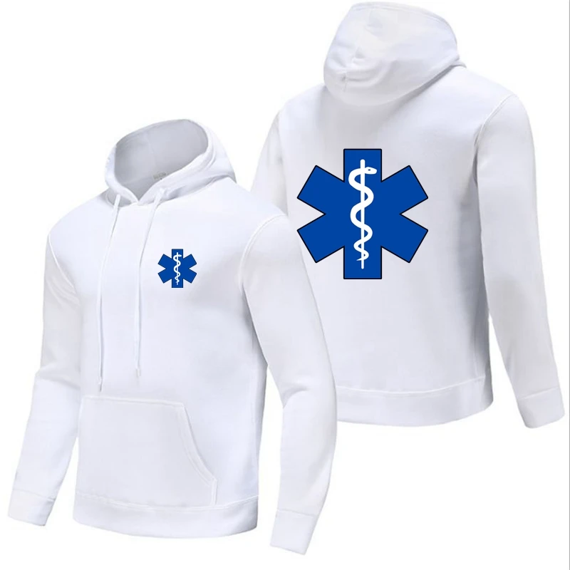 Men's and Women's Ambulance Logo printing Pocket Hoodies Sports Fitness Sweatshirts Fashionable Casual Pullovers Multi Color