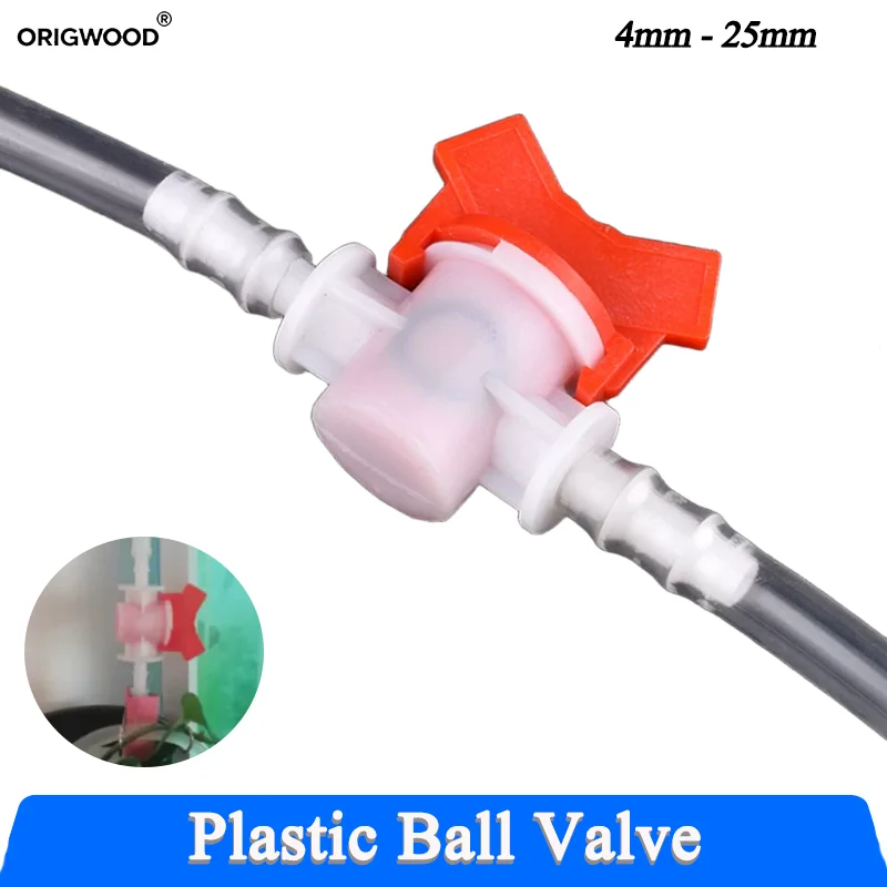 

1/8/20P 4mm 6mm 8mm 10mm 12mm 16mm 20mm 25mm PVC Hose Barb Two Way Plastic Ball Valve Aquarium Garden Micro Irrigation Connector