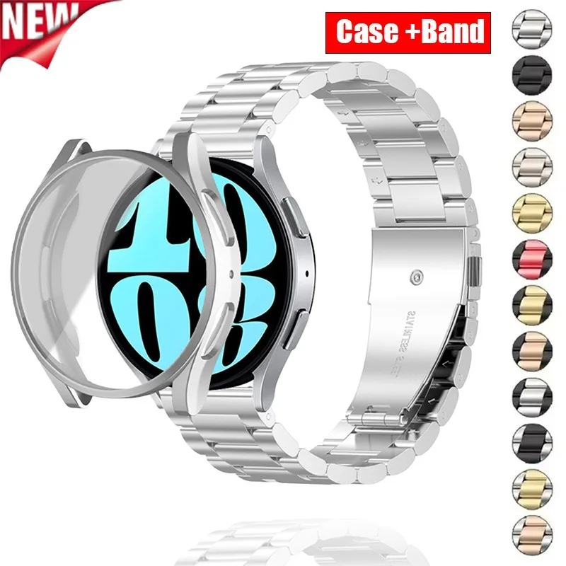 �y�Z�[�����z�o���h + �P�[�X Samsung Galaxy Watch 7/6/5/4 40mm 44mm �X�e�����X�X�`�[���u���X���b�g�E�H�b�` 6Classic 43mm 47mm ���^���X�g���b�v TPU �J�o�[