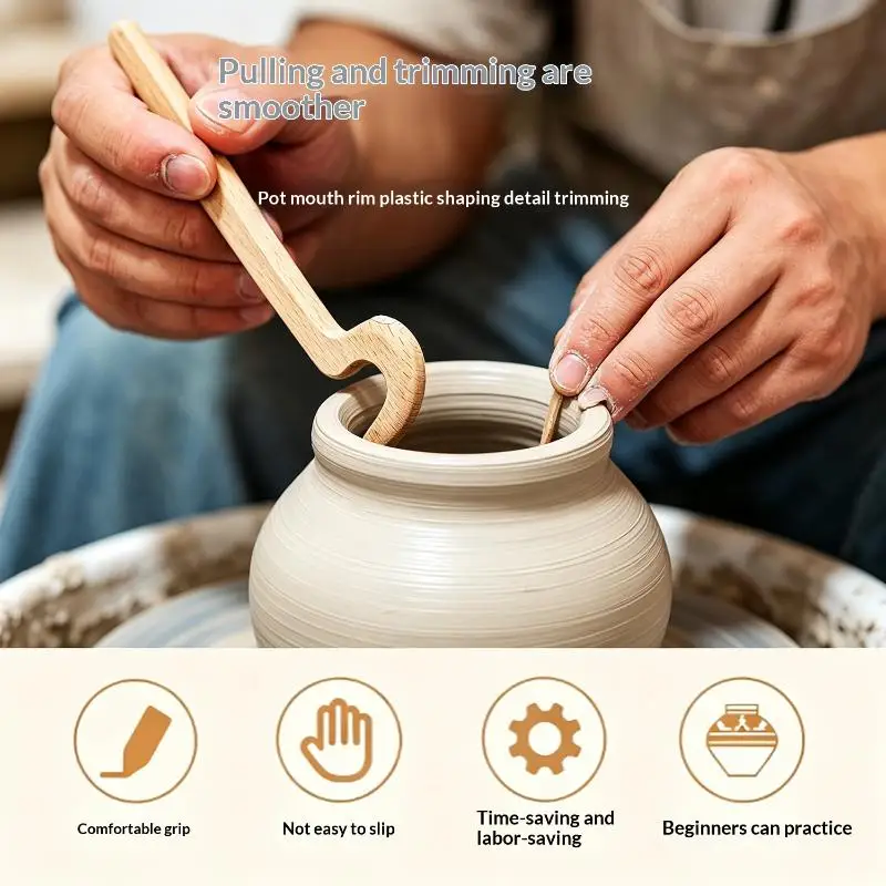 Pottery Tools Wooden Long Handle Blank Elongated Pot Auxiliary Ceramic Bottle DIY Hand Elongated Smooth Modeling Tool