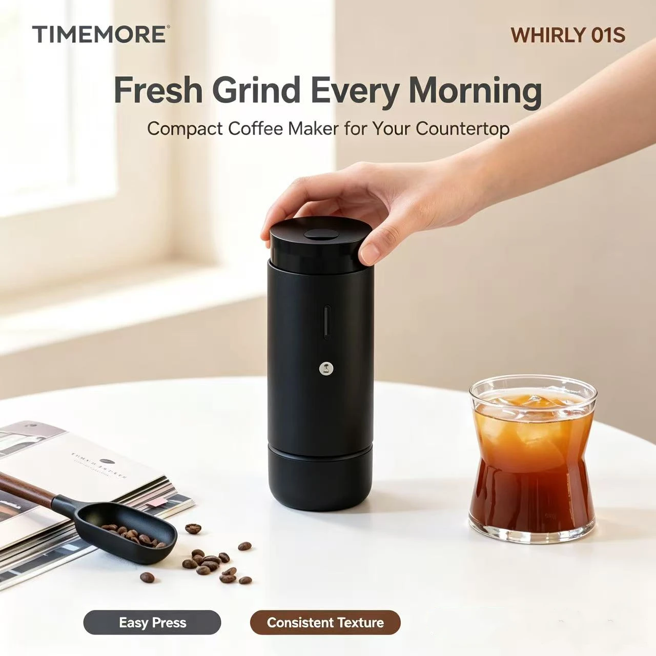 TIMEMORE WHIRLY01S Portable Electric Coffee Grinder Auto-Stop For Espresso & Pour Over