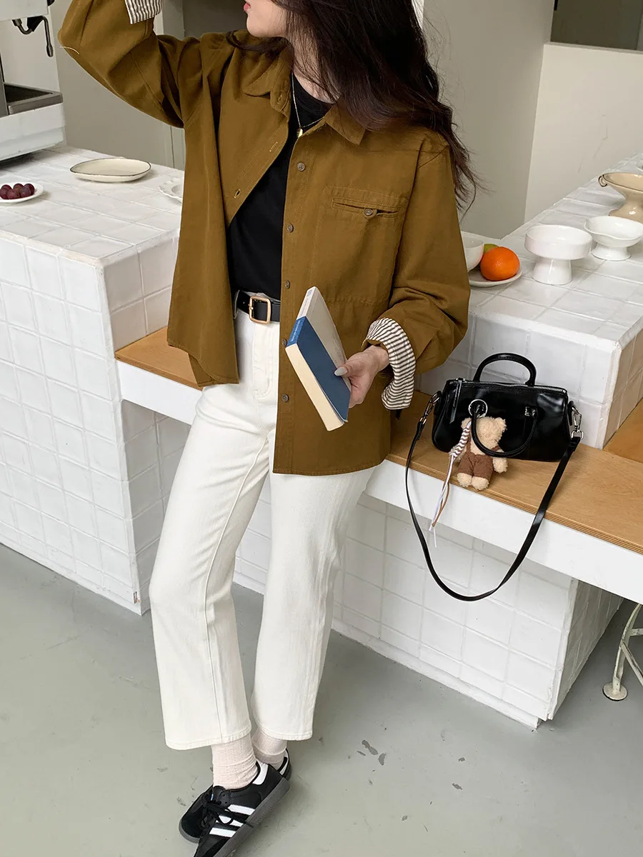 Pantalones vaqueros rectos ajustados de cintura alta para mujer pantalones blancos informales primavera otoño 2025 nueva llegada