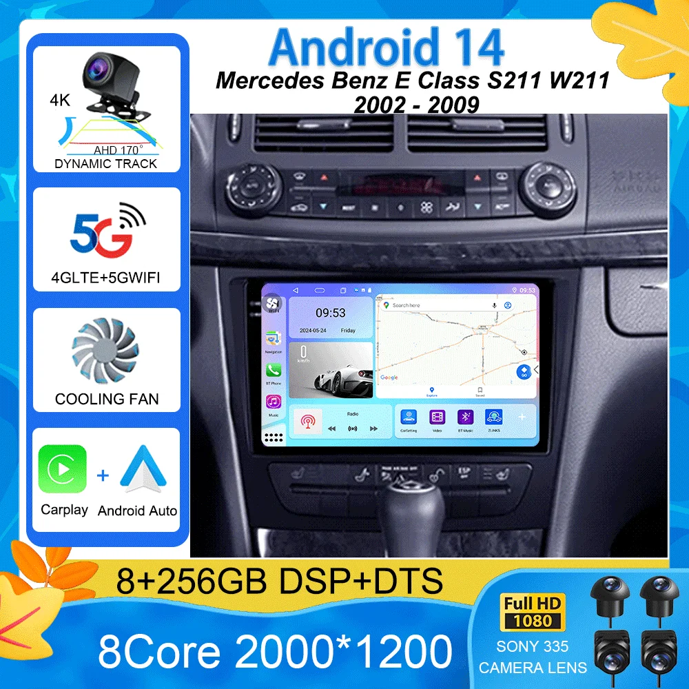 Android 14 Car Radio For Mercedes Benz E Class S211 W211 2002 - 2009 CLS Class C219 2004 - 2010 Multimedia Video Player Navigati