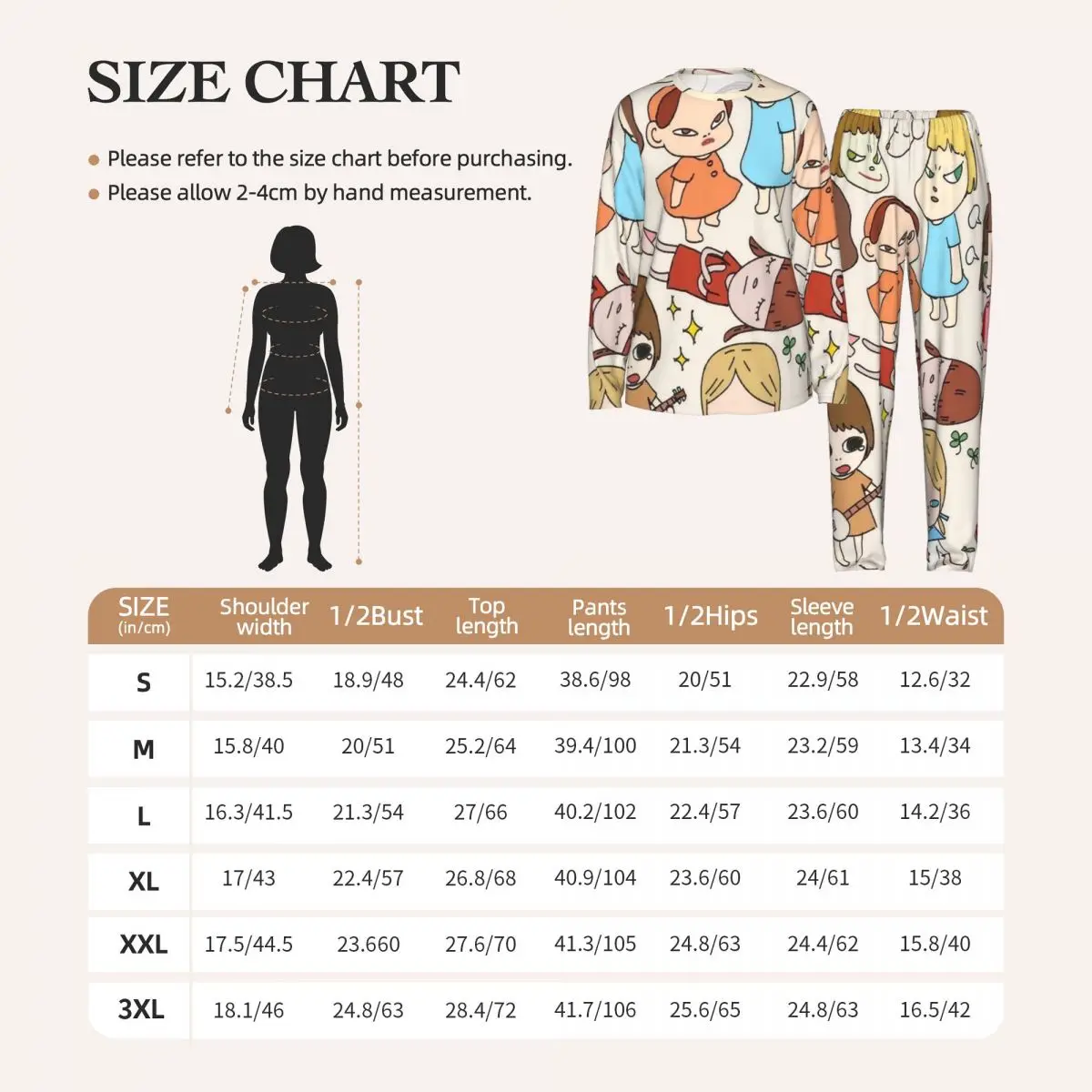Yoshitomo Nara Round Neck Long Sleeve Nightgowns for Sleeping Sleepshirts Women Loose Pajama Set Long Pants
