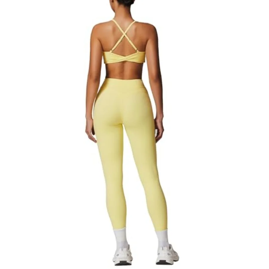 

Womens Workout Sets Adjustable Straps Sports Bras and High Waist Leggings Sets Pilates 2 Pcs Outfits for Women
