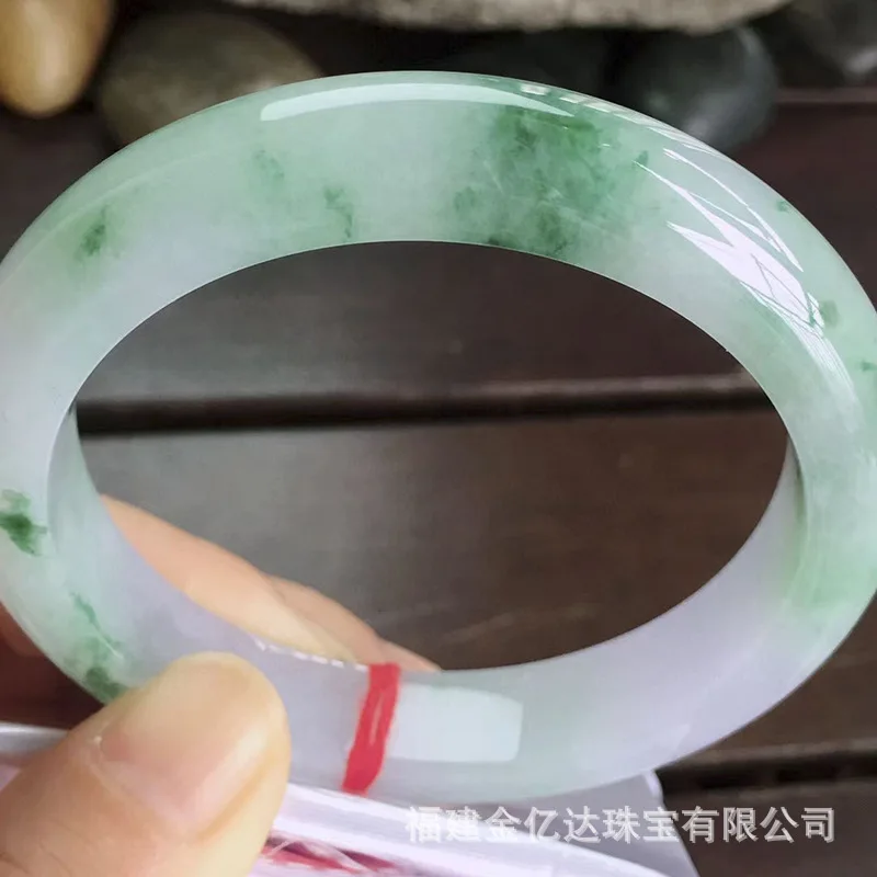 Myanmar Natural Emerald a Ice Floating Flowers Large Mouth Positive Ring Jade Bracelet