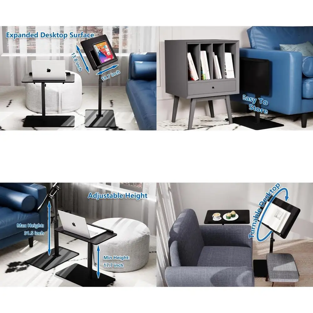 

Приставной столик C-образной формы с регулируемой высотой, 20x14 дюймов, поворотный и складной, отделка из черного ореха