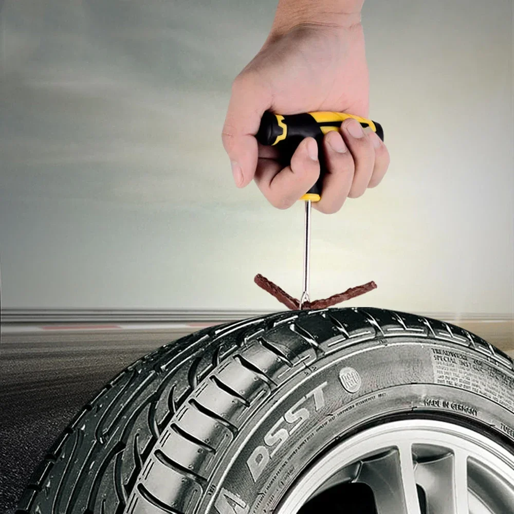 Kit di riparazione pneumatici per auto per pneumatici tubeless: strisce di gomma, strumenti per colla e tappo - Manutenzione foratura auto/moto