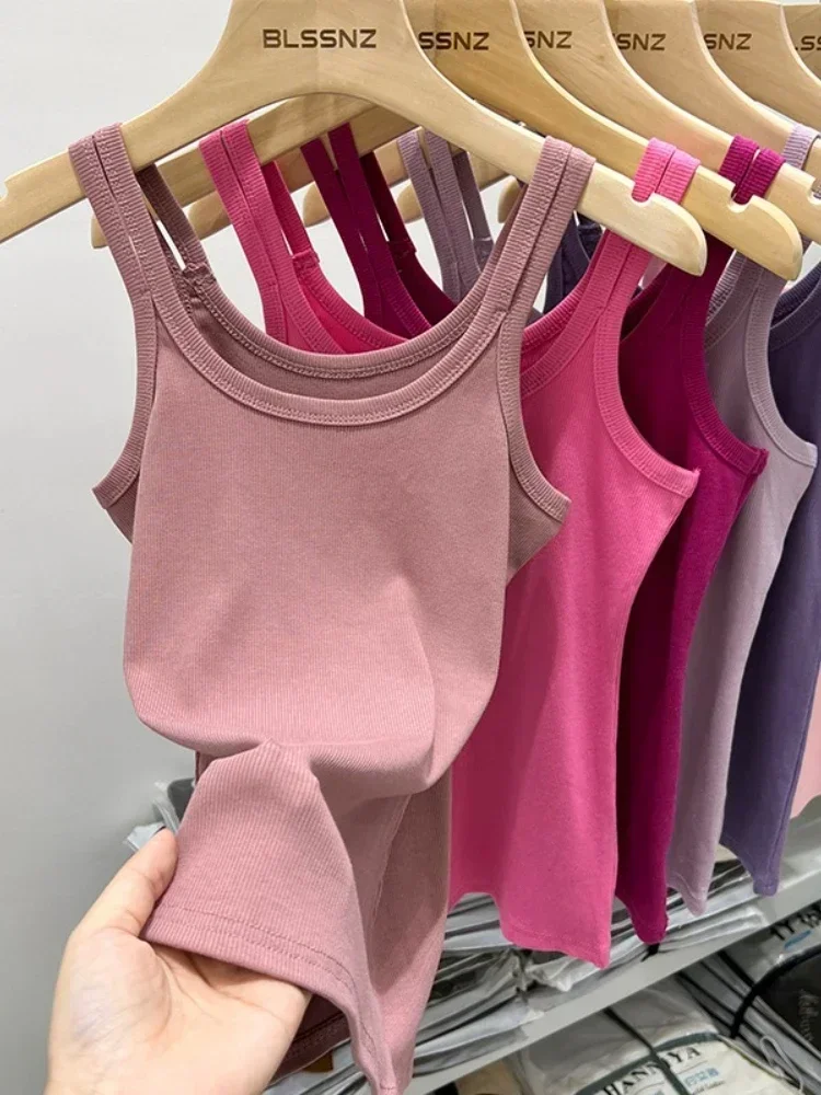 

2025 женские винтажные майки без рукавов, летние однотонные базовые трикотажные майки в рубчик, уличная одежда для девочек, мягкие футболки, сексуальные укороченные топы