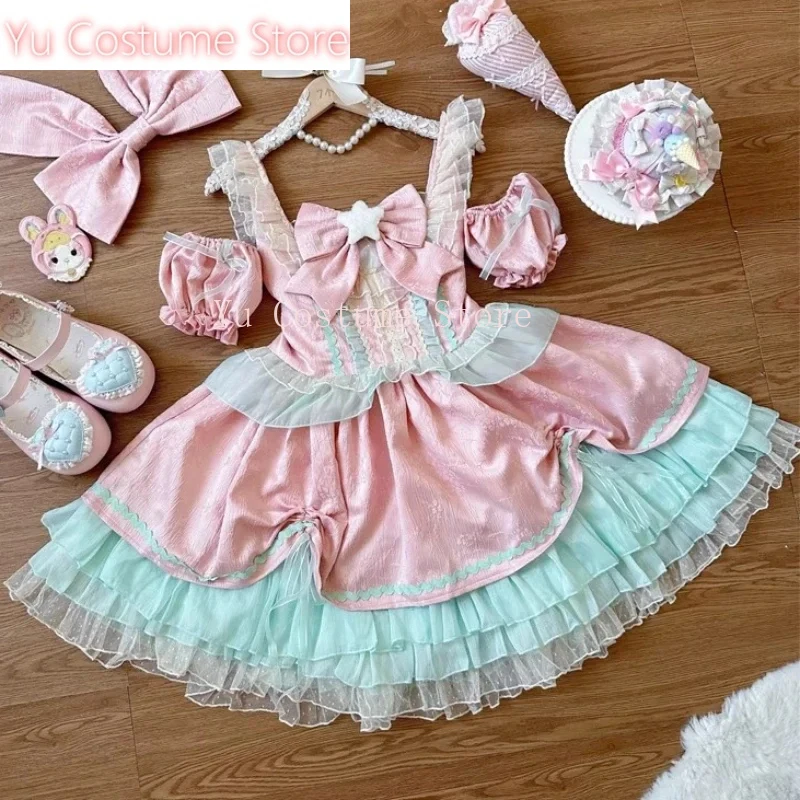 

Japanese Kawaii Lolita Jsk Dress Women Sweet Cute Star Bowknot Party Mini Dresses Harajuku Y2k Ruffes Sleeve Lolita Sets 2025