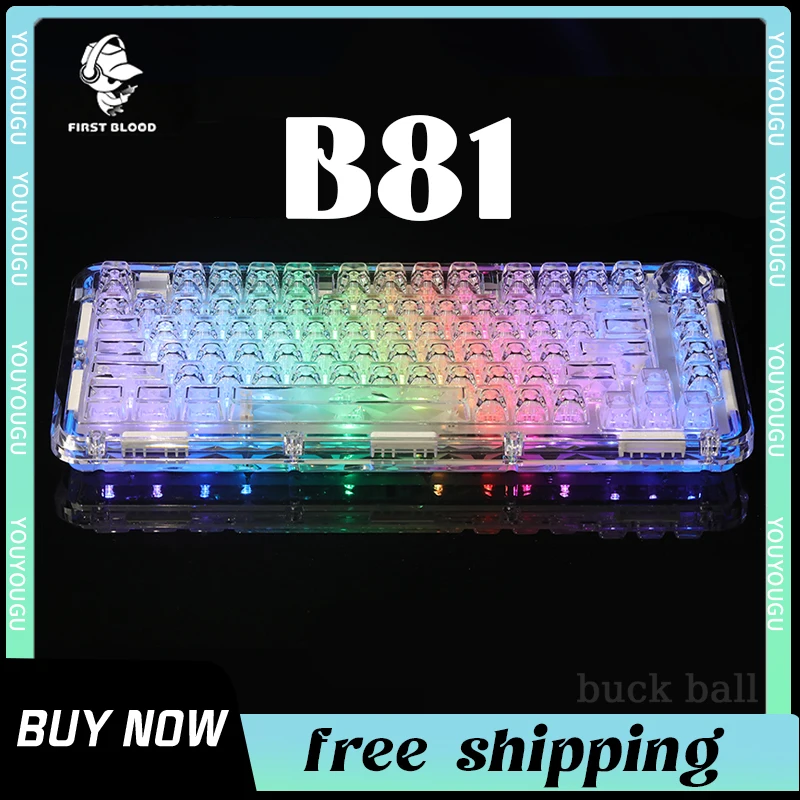 New Firstblood B81 Mechanical Keyboard Transparent Wireless 3-Mode 81keys Gasket 75% Layout RGB Silent Switch Gaming Keyboards