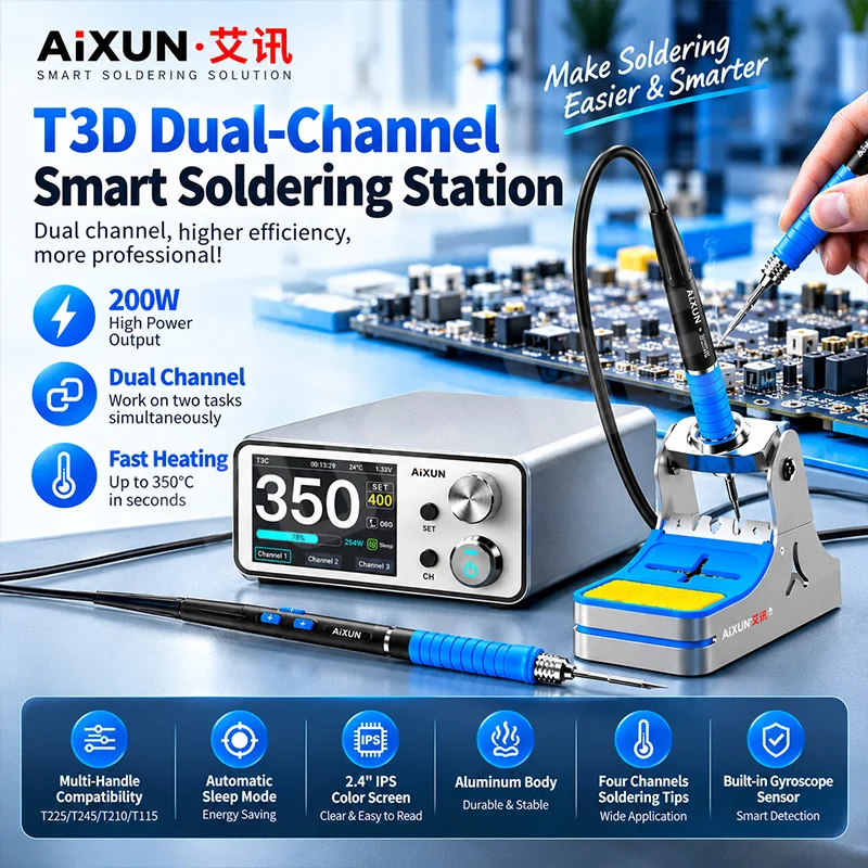 AiXUN T3D Smart Soldering Station 200W Solder Iron Station Compatible T225 T245 T210 T115 Handle for Phone Repair Tools