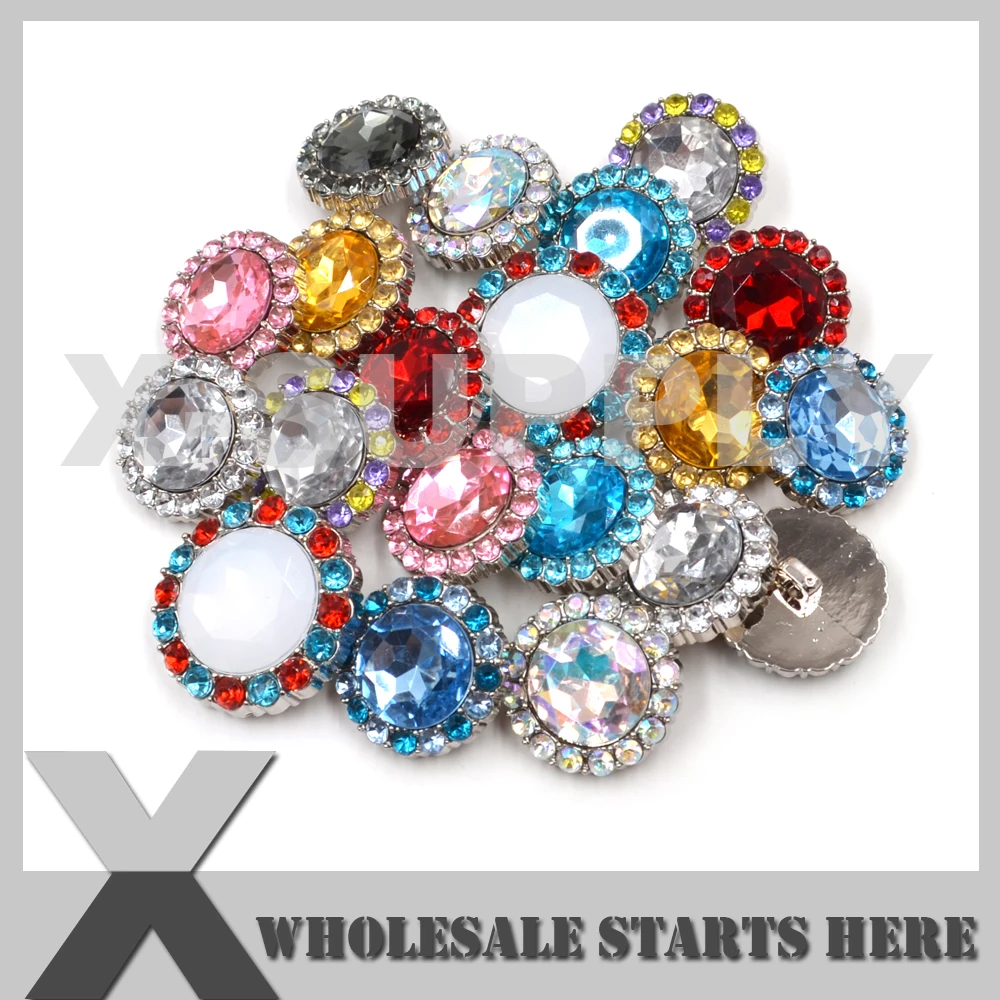 

25mm Round Acrylic Rhinestone Button With Sewing On Shank,Silver Base,Flower Center,Headband,Message Us For Custom Colors