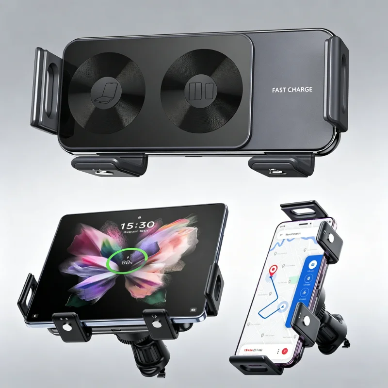 車載ワイヤレス充電器-デュアルコイル充電-エアベントスタンド-samsung-galaxy-z-fold-flip-7-6-5-4-3対応-携帯電話急速充電ステーション