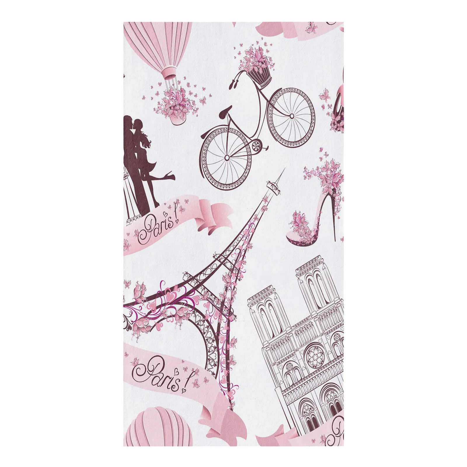 Pink Eiffel Tower High Heels Flower Hot Air Balloon Bicycle Towel Kitchen Dishcloth Water Absorption Household Cleaning Cloth