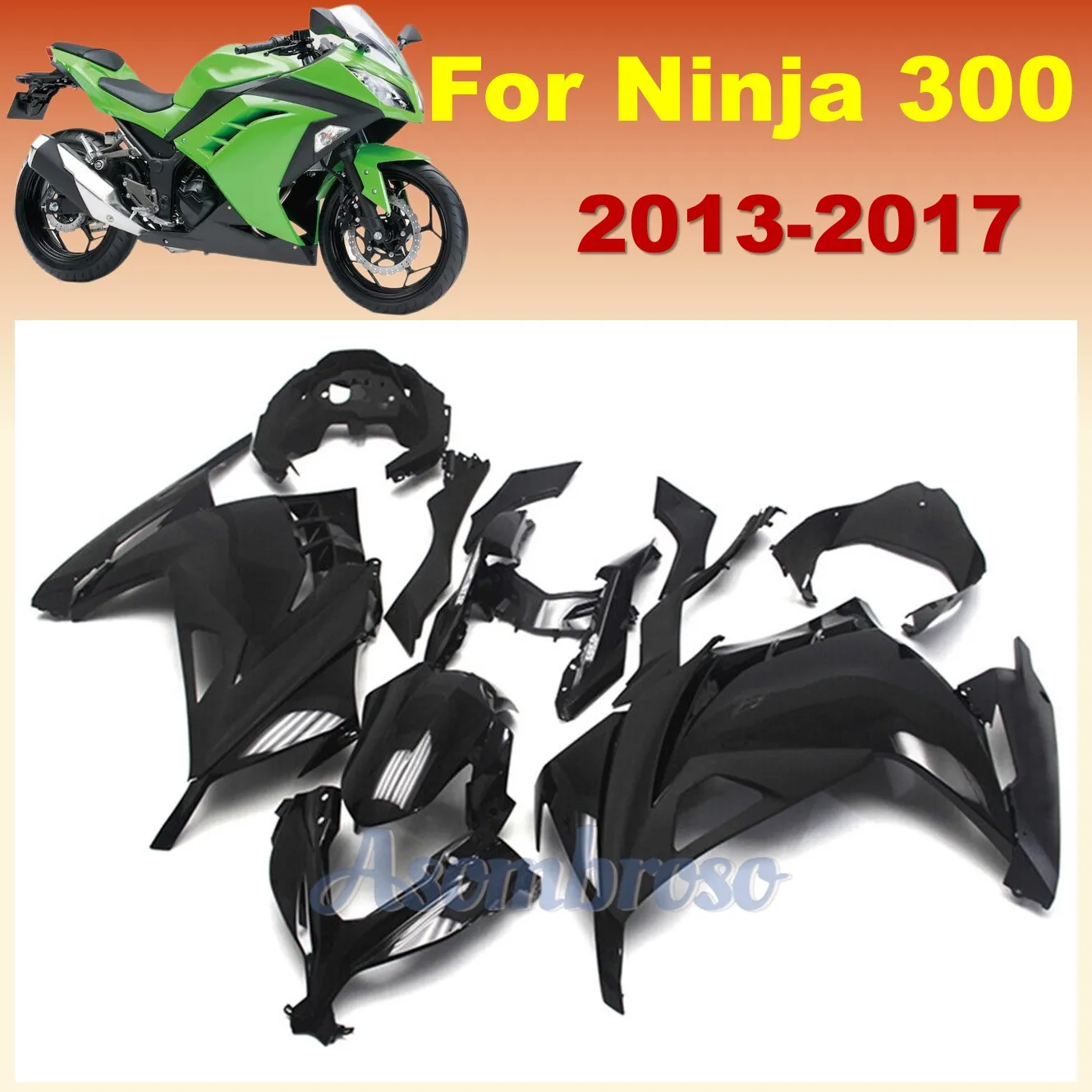 

Комплект обтекателя спортивного велосипеда для Ninja 300 ninja 300 2013 2014 2015 2016 2017 EX300 13-17 глянцевая черная крышка панели ZXMT