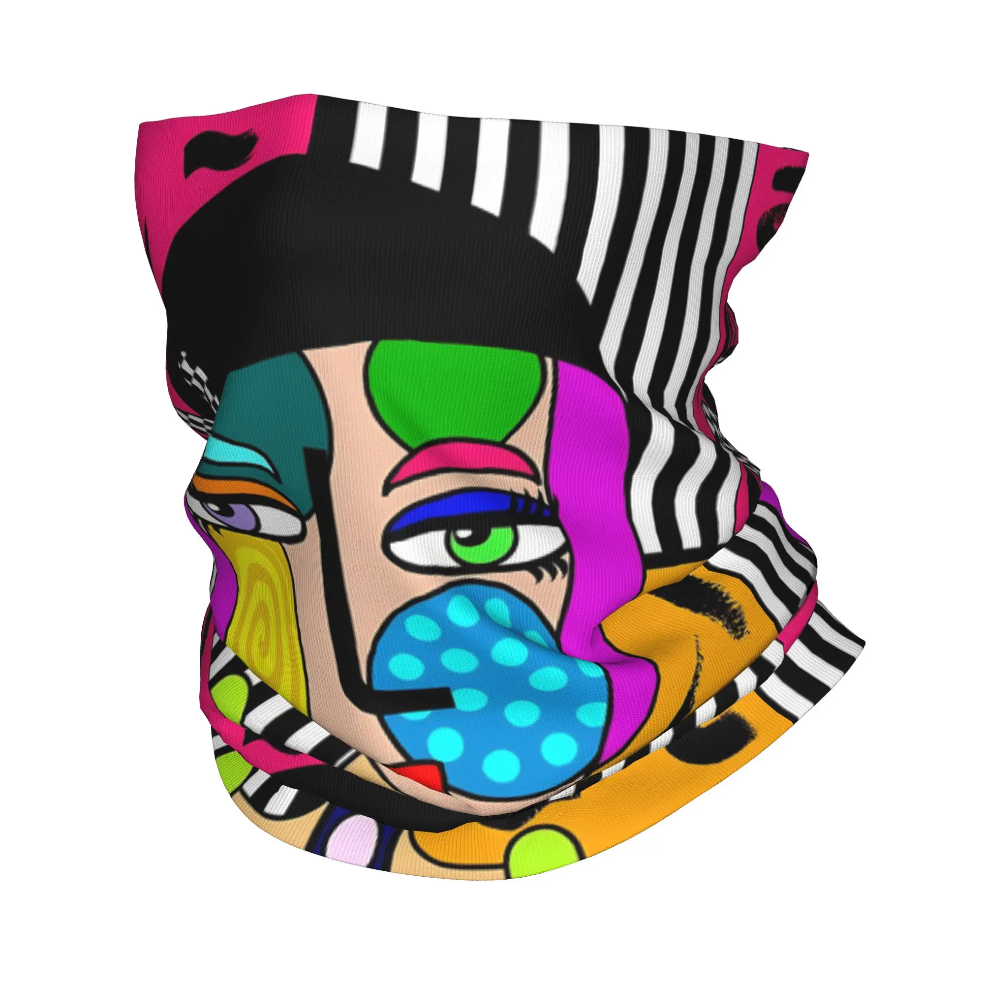 

Picasso Funky Art Girl with Hat and Bow Bandana Neck Gaiter Printed Wrap Scarf Multi-use Face Mask Cycling Adult Windproof