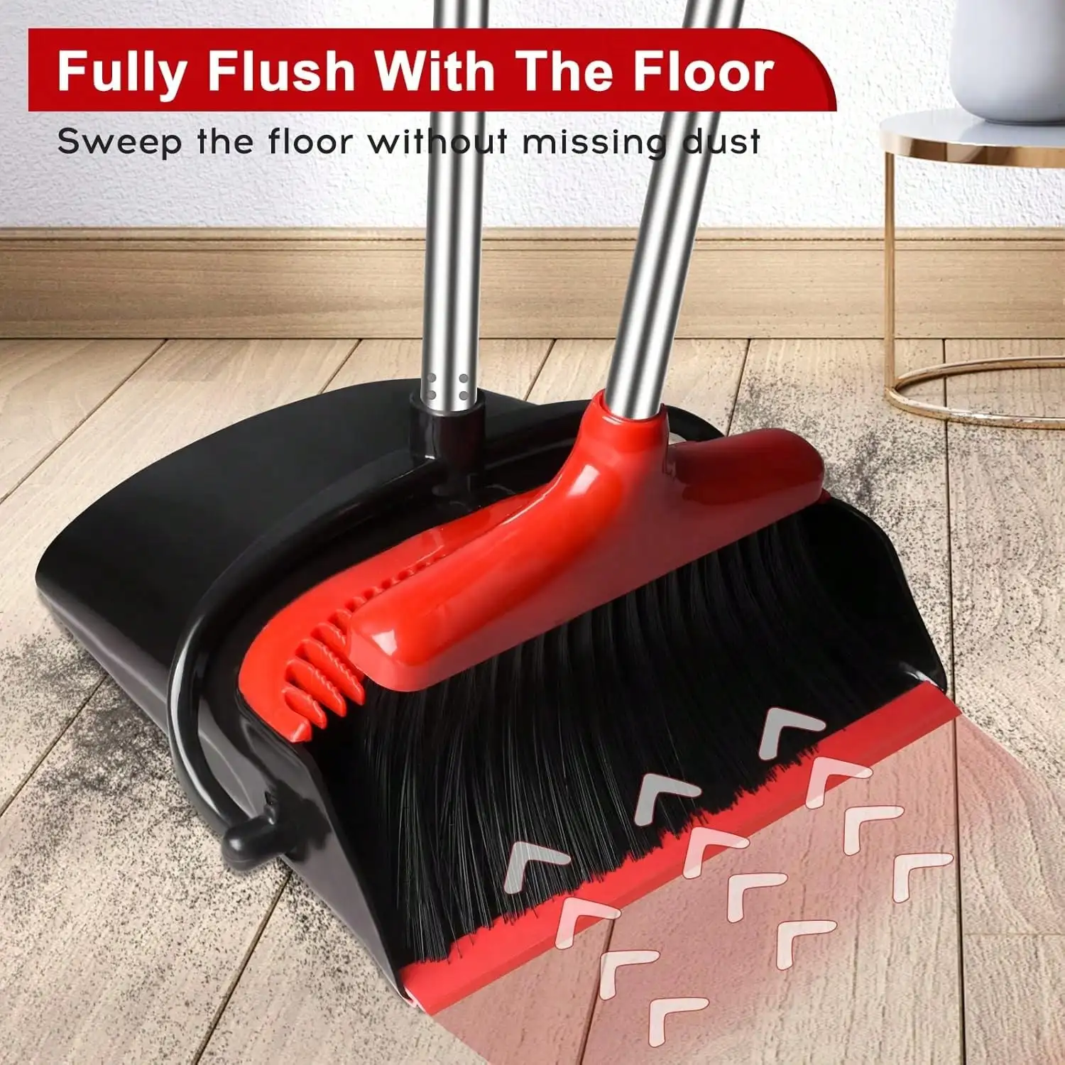 

52-In Adjustable Broom & Dustpan Set with Teeth for Hair, for Home/Kitchen/Office