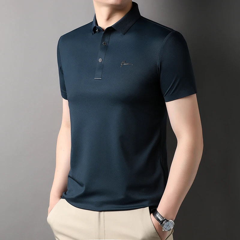 Top Grade Seamless New Summer Mens Casual Turn Down Collar Regular Fit Logo Polo Shirt Short Sleeve Tops Fashions Clothes Men