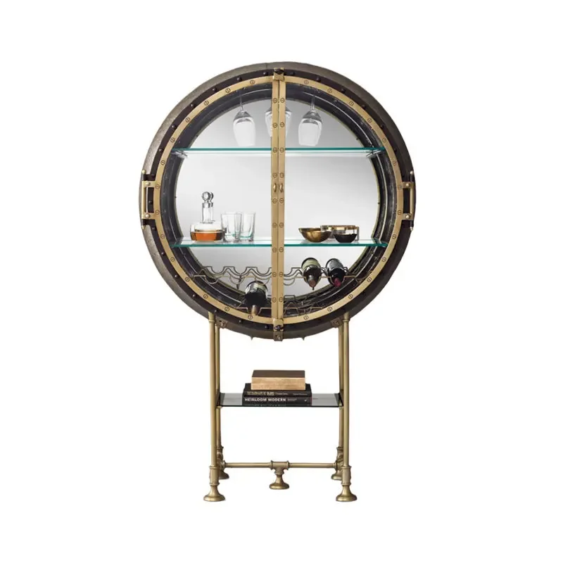 Light luxury stainless steel high-end wine cabinet, round designer villa large flat-floor living room