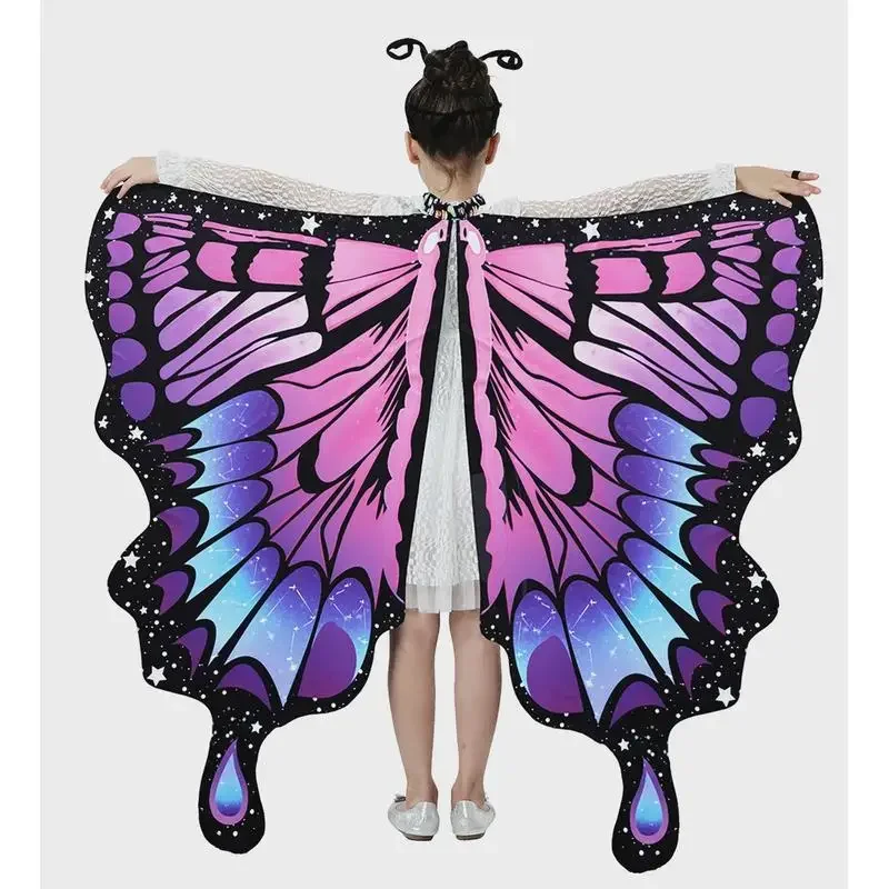 Butterfly Wings Costume Girl Fairy Dress Up Halloween Party Kids Cape Shawl Rainbow Monarch Nymph Pixie Scarf Stage Show New