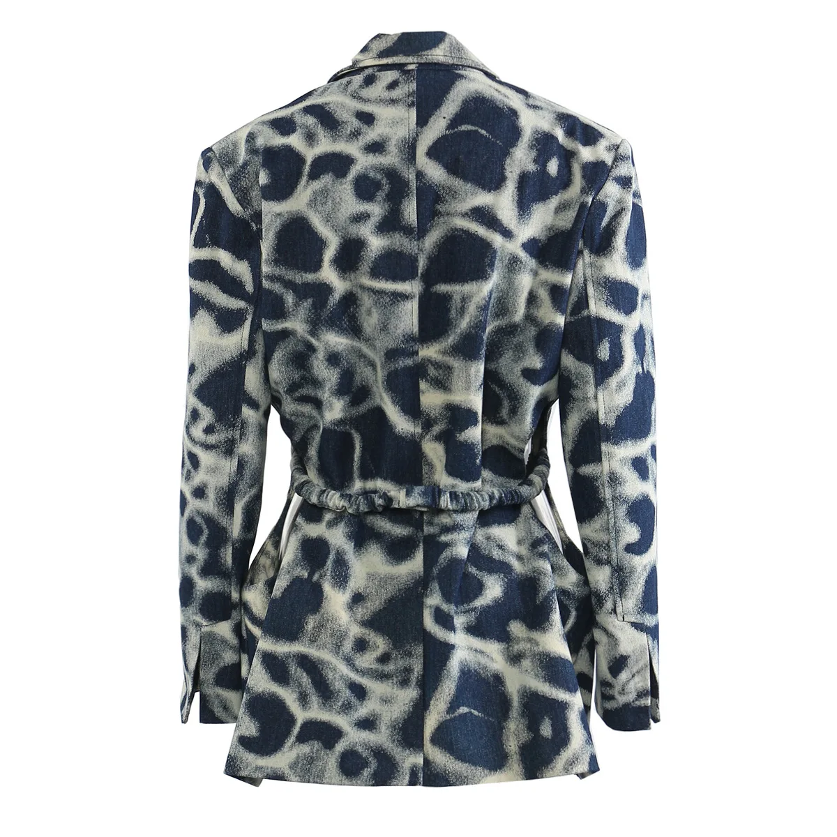 Tie Dye Hollow Out Denim Blazers Single Button Slim Women's Coats Long Sleeve Lapel Jeans Jackets 2026 Spring New In Outerwears