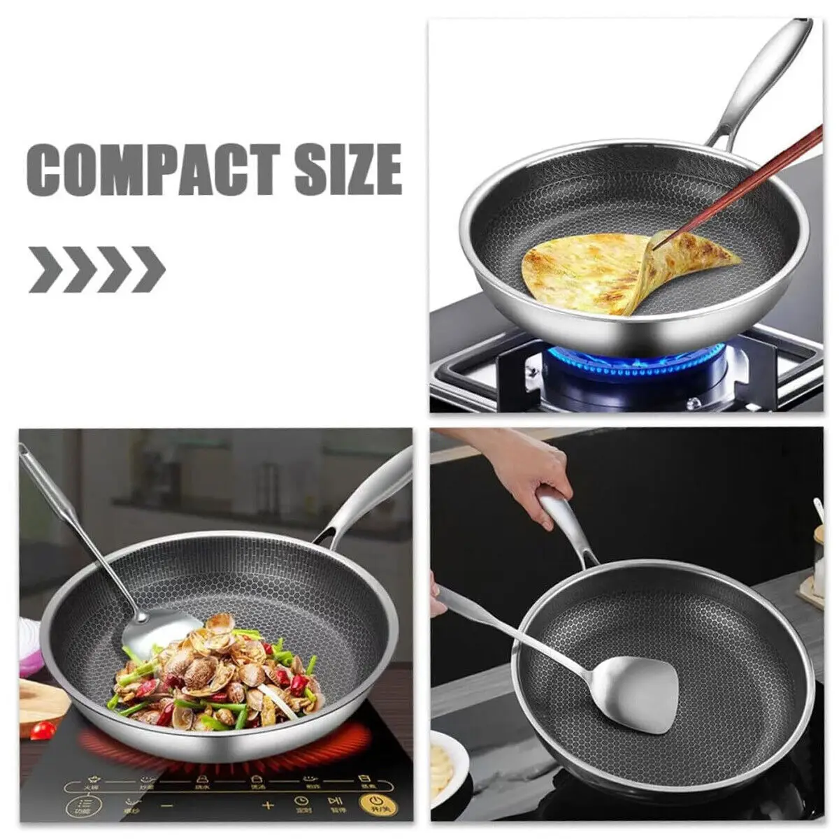 Stainless Steel Non-stick Frying Pan Honeycomb Fry Pan Multi-functional Gas Cooktops Compatible Kitchen Cooking Tools Durability