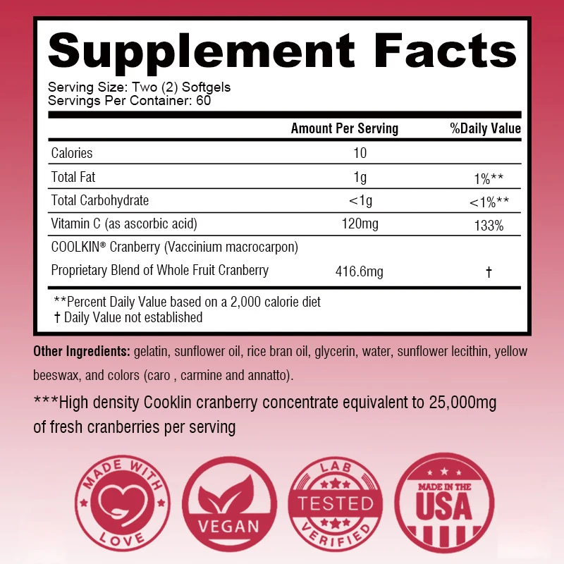 Cranberry Capsules - with Vitamin C - Supports Urinary & Immune Health, Bladder Control, and Promotes Healthy Kidney Function