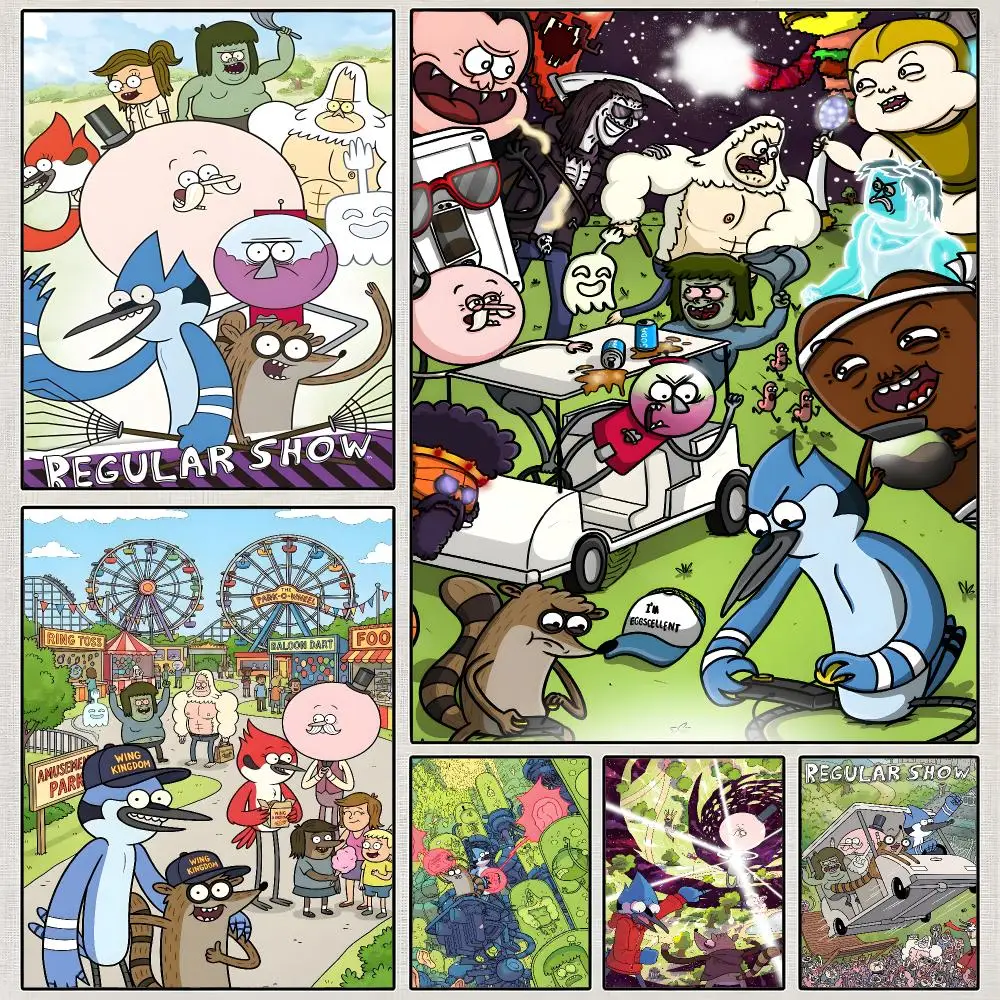 Cartoon Regular Show Mordecai Rigby Poster PP Wall Art Print Removable Water-Resistant Home Decor for Bedroom Apartment Gift