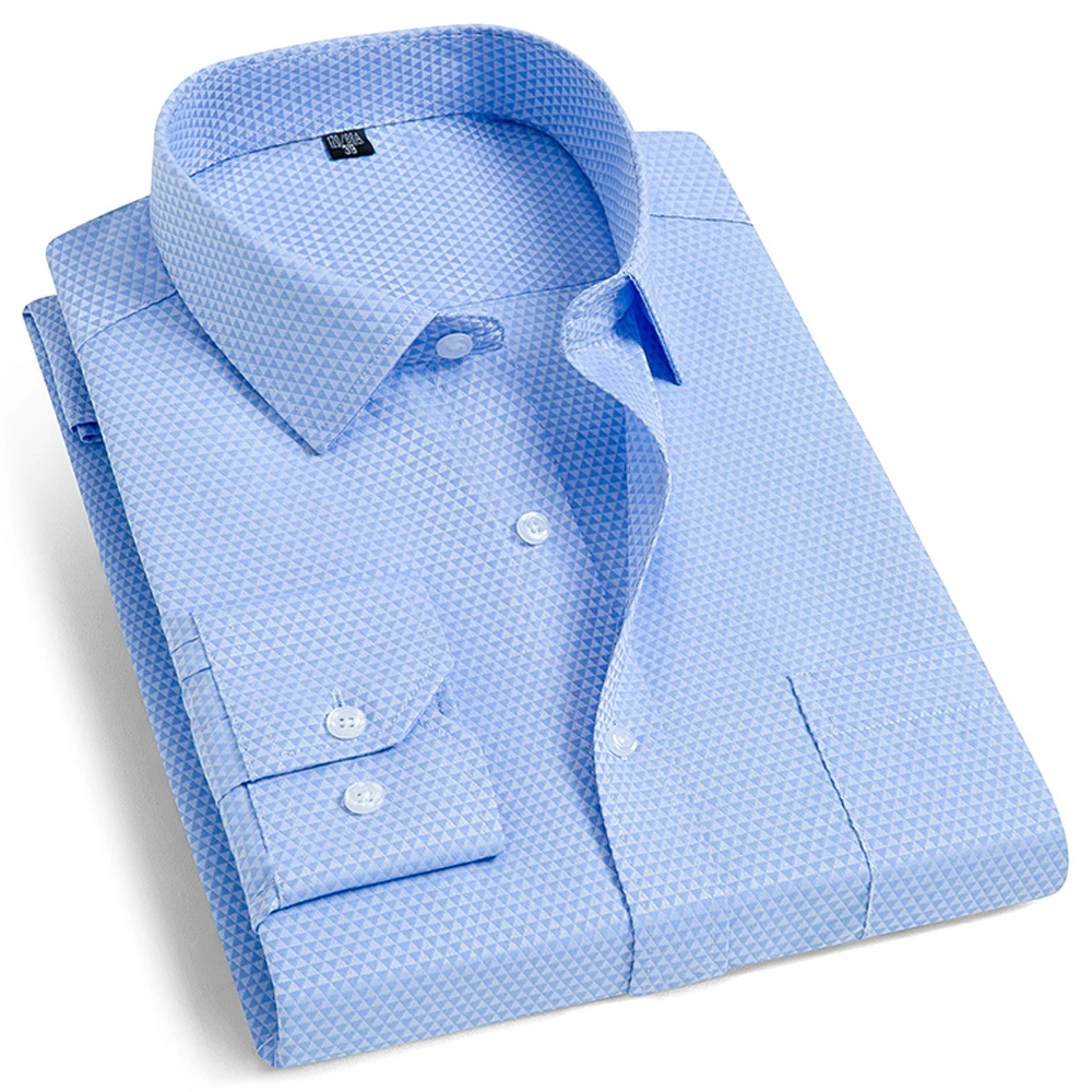 

Men's Classic Check Striped Long Sleeve Dress Shirt, Spread Collar Business Casual Office Regular Fit All Season Formal Shirts