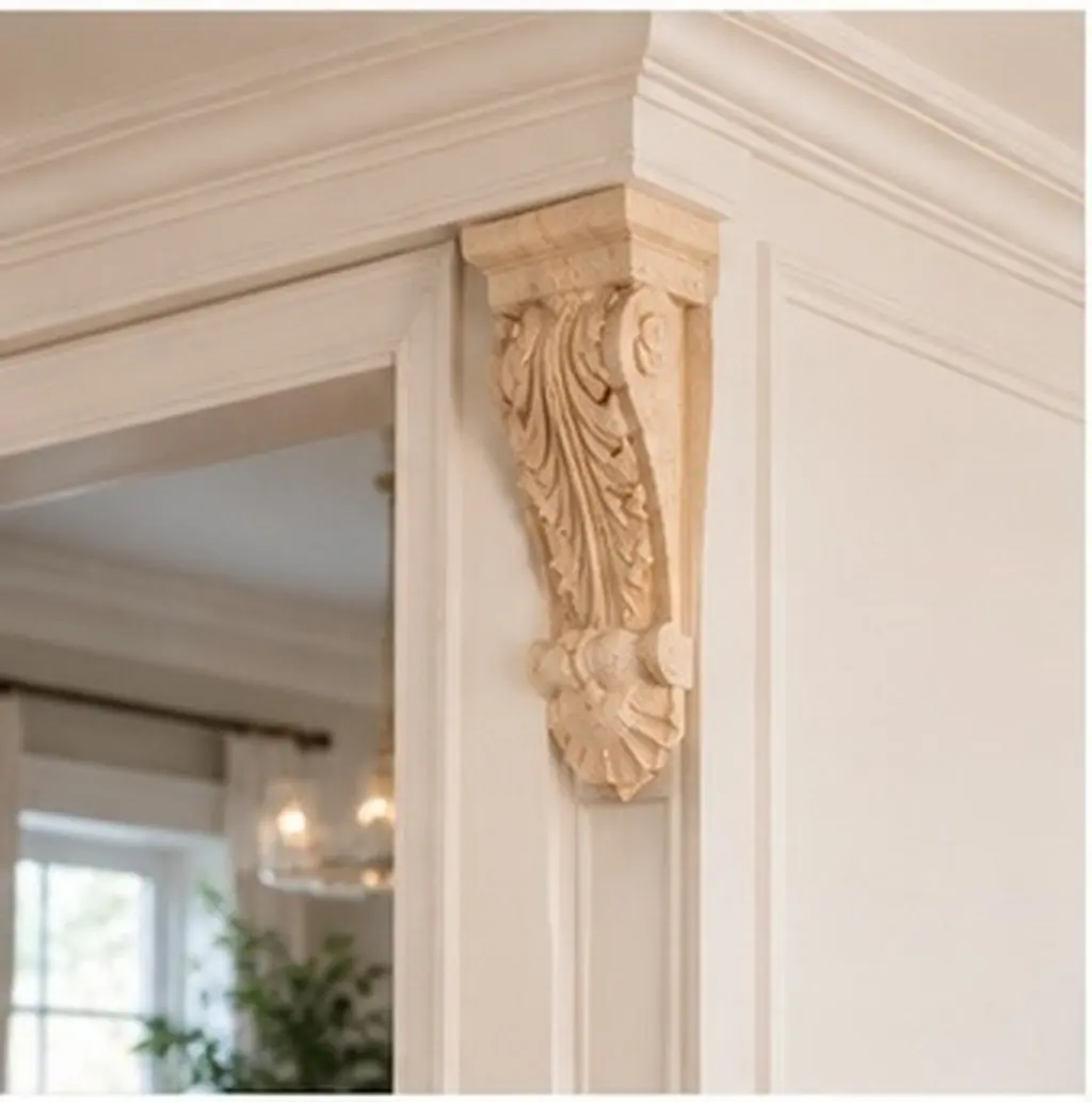 2Pcs Carved Wood Corbels Ornate Roman Column Design Wooden Corner Embellishments for Cabinets Shelves Doors Decorative Molding