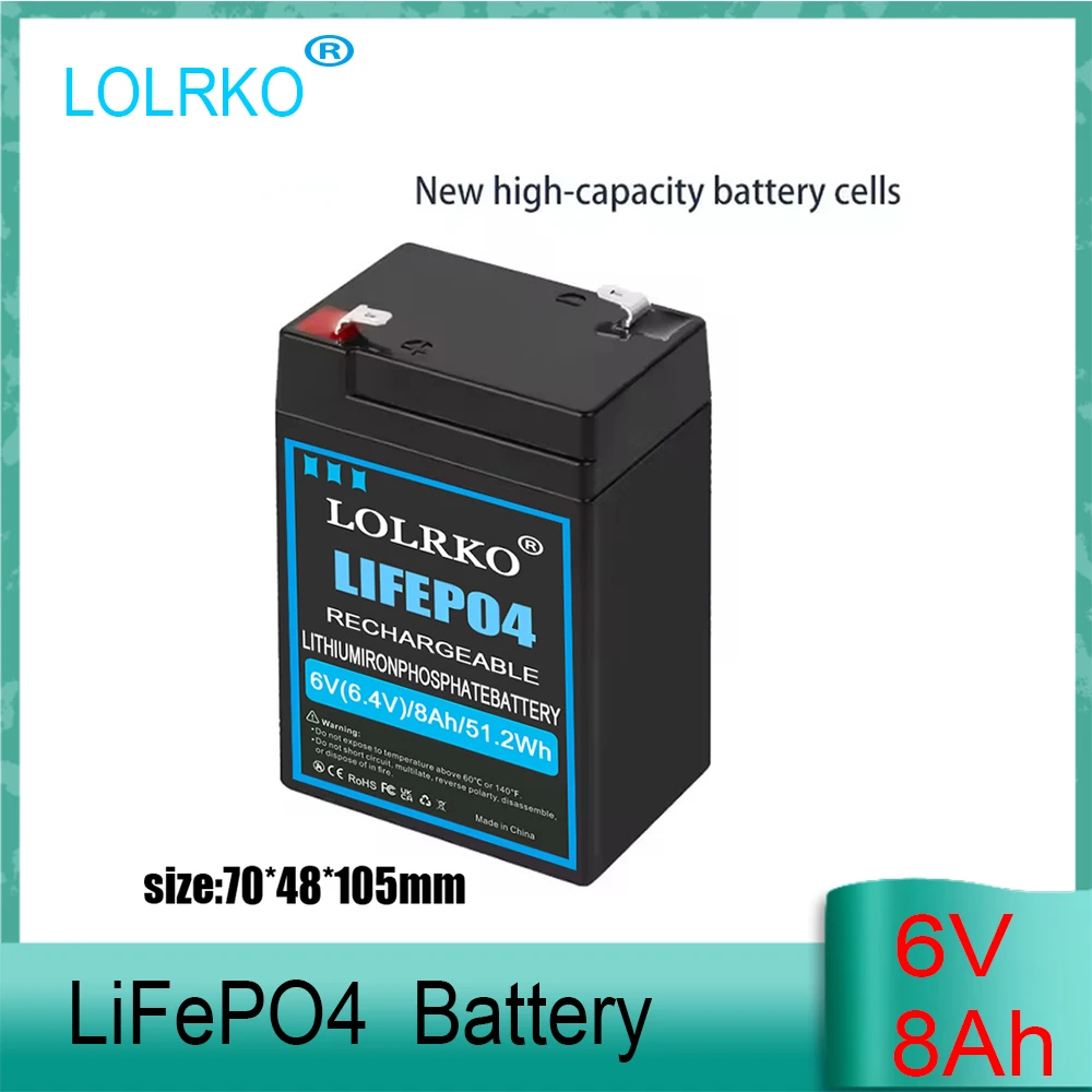 Batería de Litio Lifepo4 de 6V 15Ah, 6V 8Ah 10Ah 15Ah 20Ah, Recargable, de Fosfato de Hierro y Litio, con BMS Integrado, para Coches Infantiles y Comederos para Mascotas
