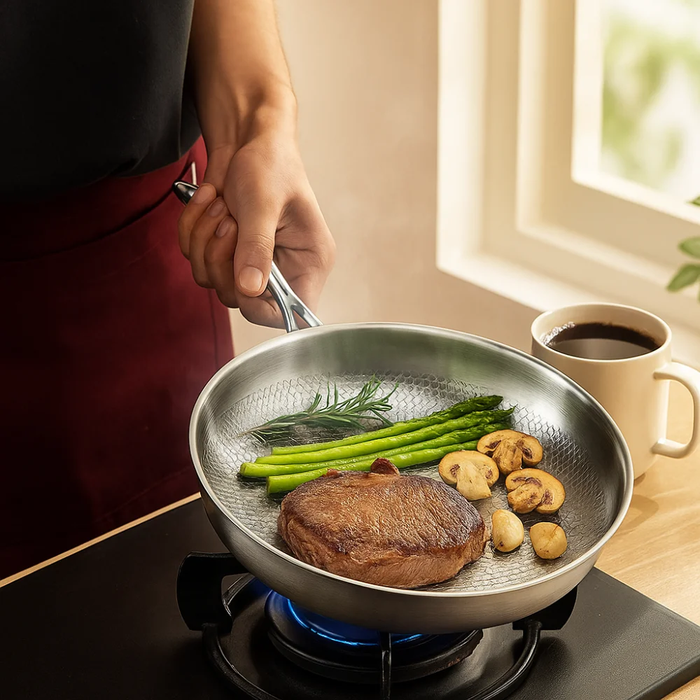 26/28/30/32cm Titanium Frying Pan Uncoated Fish Scale Hammer Pattern Steak Frying Pan with Lid Thickened Kitchen Cookware