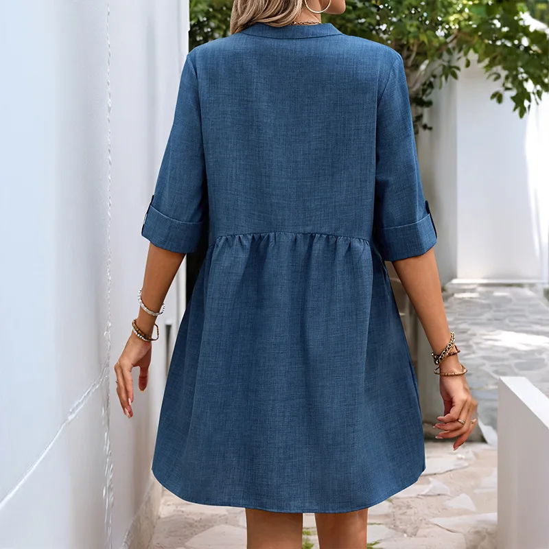 Cardigan Skirt 2025 Summer Women's Loose Skirt Sleeve Solid Color Dress