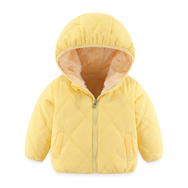 Baby Children Coats Winter Thick Jackets Girls Boys Solid Color Warm Plush Thicken Outerwear Hooded Jacket Cardigan Kids Clothes