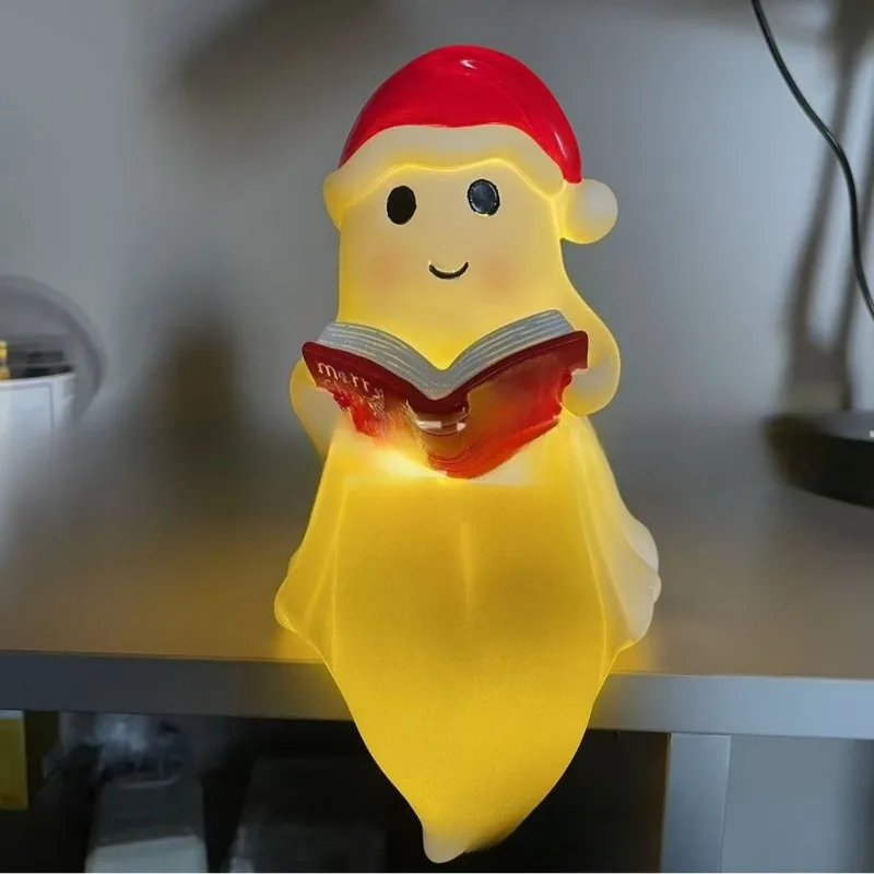 Christmas Hat Ghost Reading Book Lamp - Cute Spooky Night Light with LED Pages Holiday Decor & Gift for Book Lovers