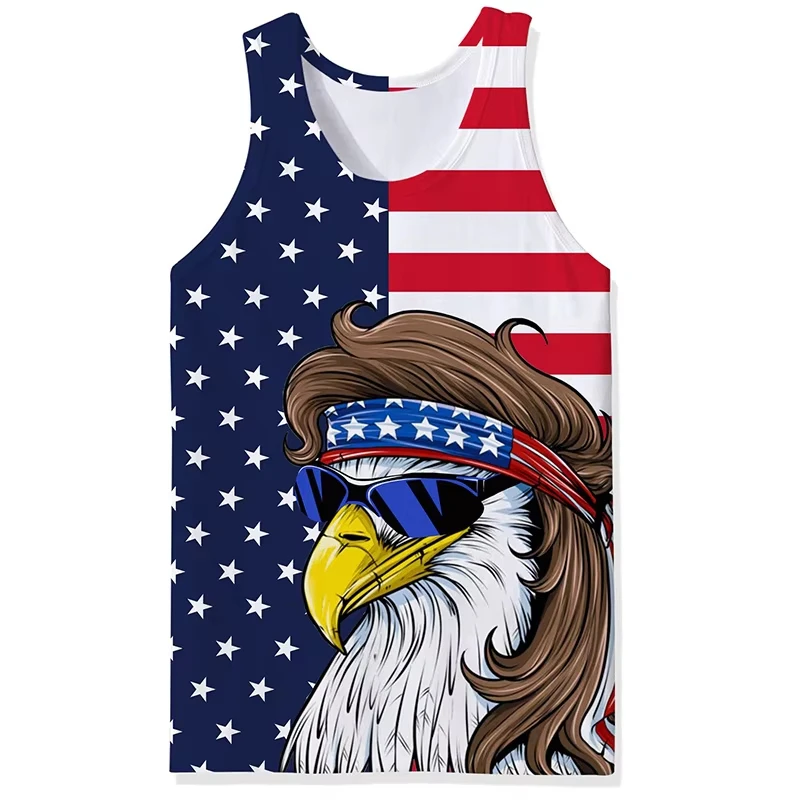 Hotselling Sweat Wicking Mens Sleeveless Tank Tops USA Eagle Element 3D Print Summer Gym Workout Basketball Casual Undershirts
