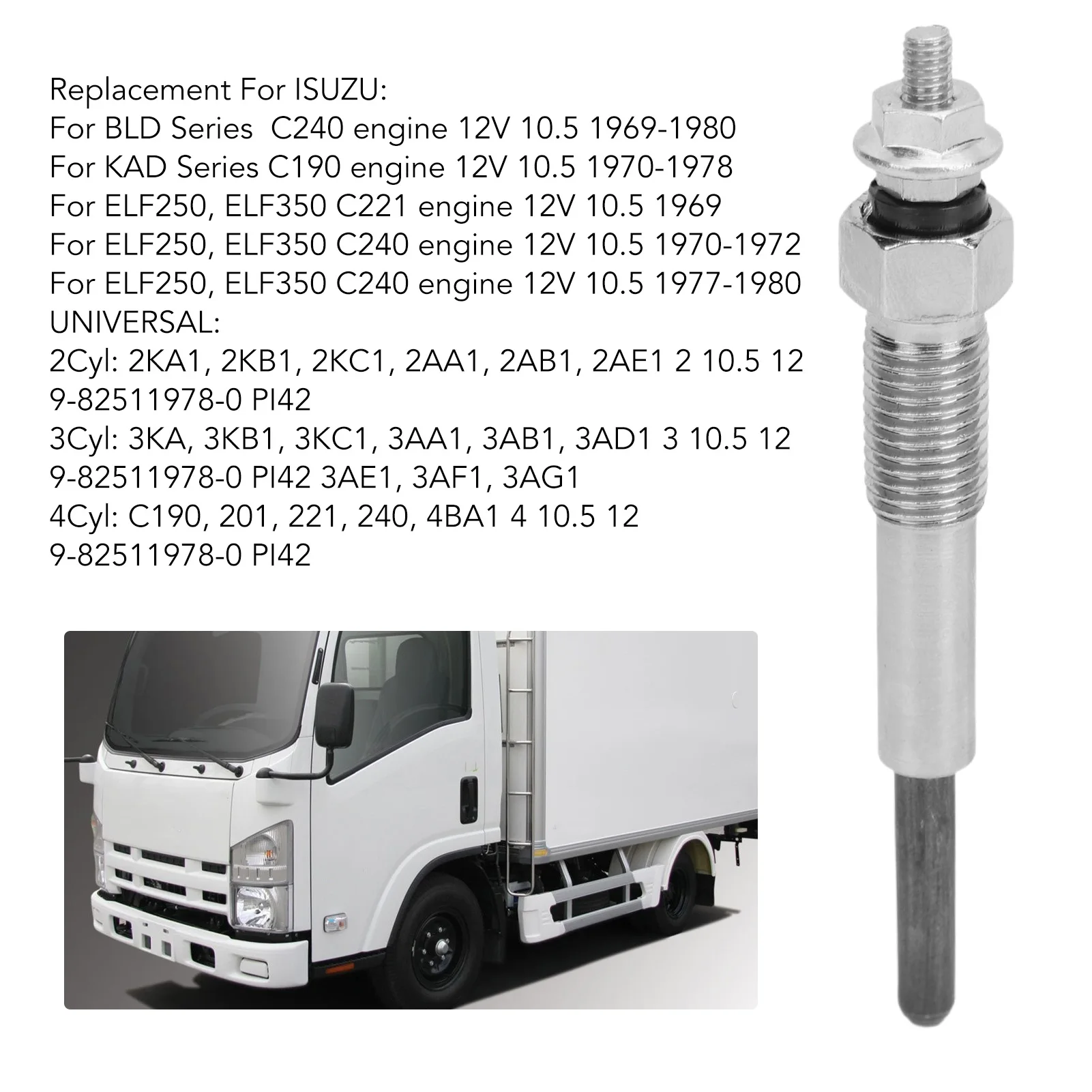 4PCS Auto Diesel Heater Glow Plug 9825119780 Replacement for ISUZU C240 C190 C201 C221 4BA1 D500 4FA1 Engine 12V view 4