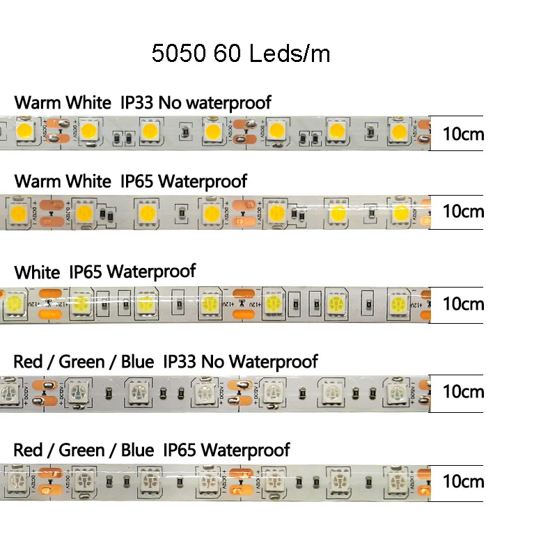 2835 5050 5054 LED Strip 5M 60/120/240/480LEDs/m DC12V 24V White RGB Flexible LED Tape For Home Decoration