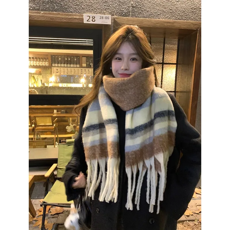 

New 2024 Imitation Cashmere Women Scarf Winter Preppy Style Vintage Plaid Scarve Pashmina Mujer Foulard Blanket Wrap Shawl Pareo