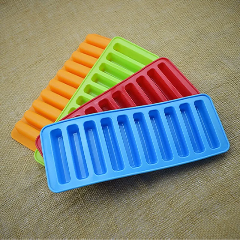 10 Cavity Silicone Ice Bar Mold 3D Long Strip Finger Biscuit Baking Molds French Dessert Chocolate Bakeware DIY Tool