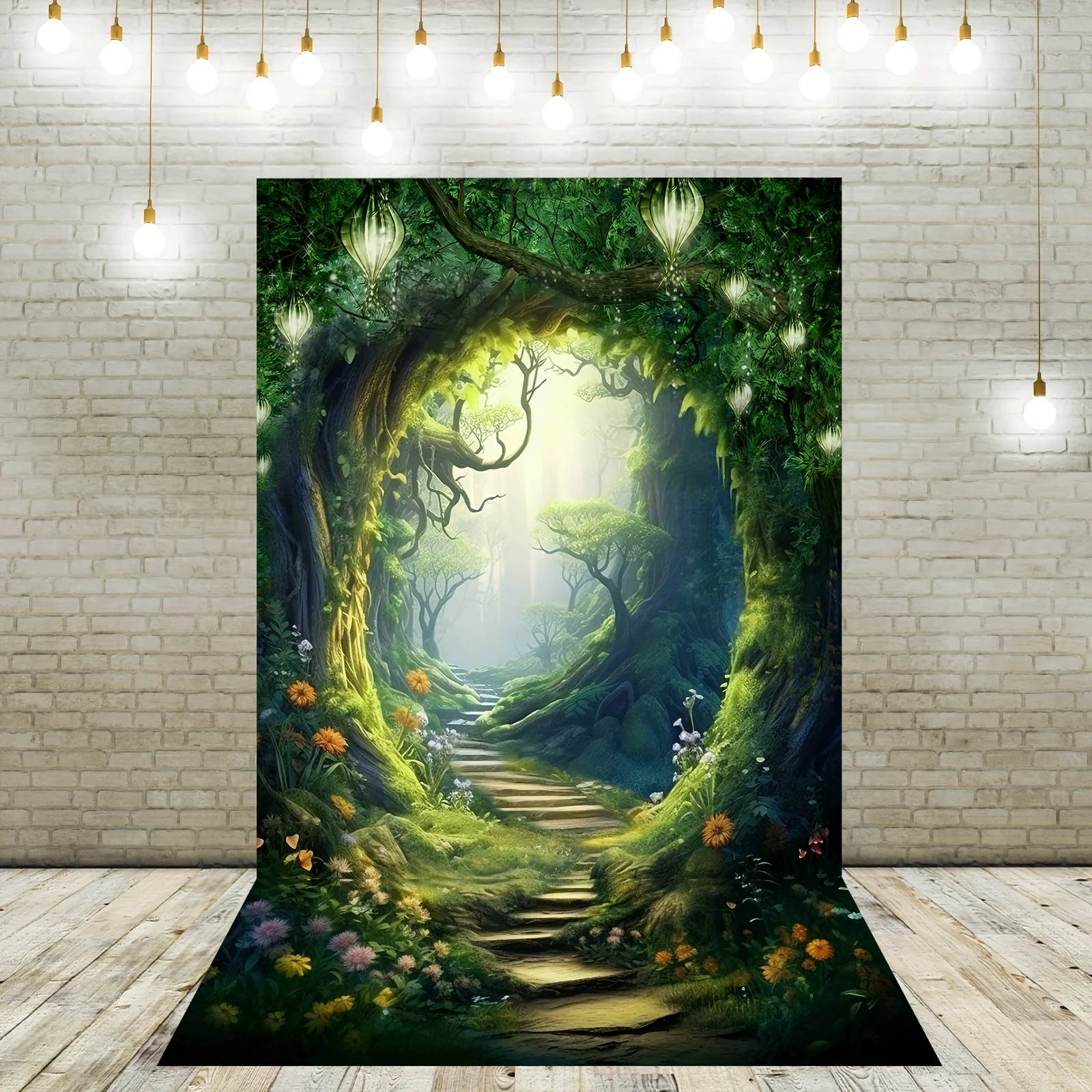 Dream Forest Tree Cave Background - large whimsical Wonderland green garden background photography