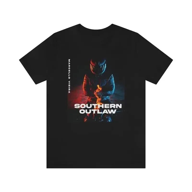 unisex t shirt outlaw on motorcycle, bike black
