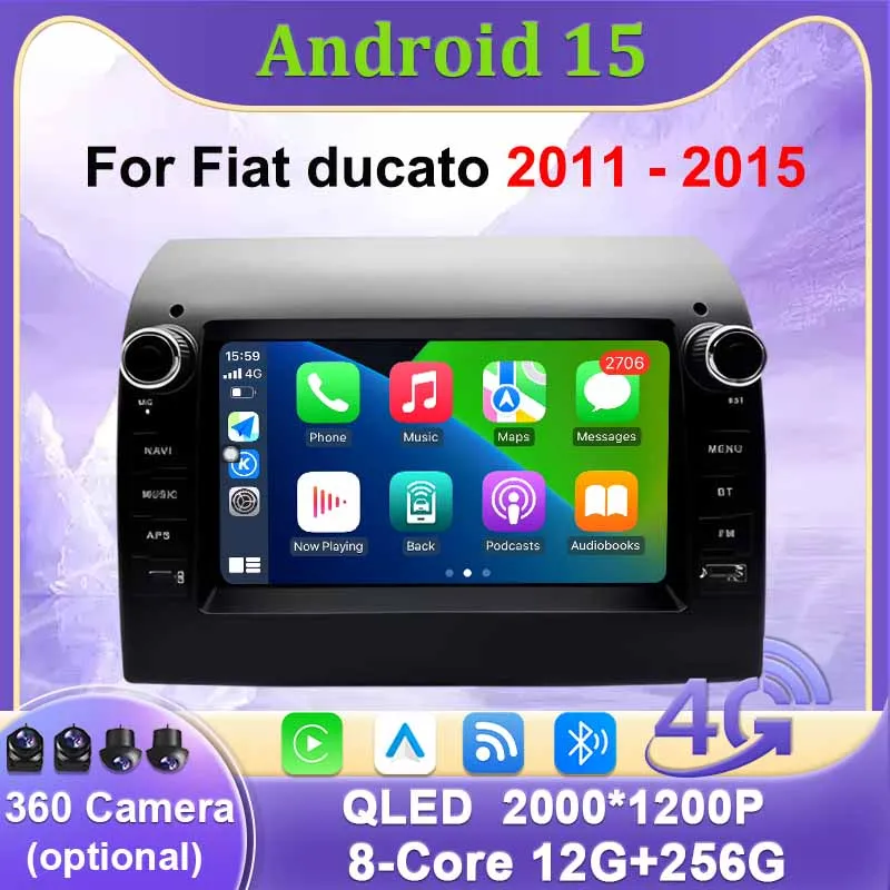 Android 15 For Fiat ducato 2011 - 2015 Carplay Android Auto Multimedia Video Player Screen Autoradio Car Radio Stereo Navigation