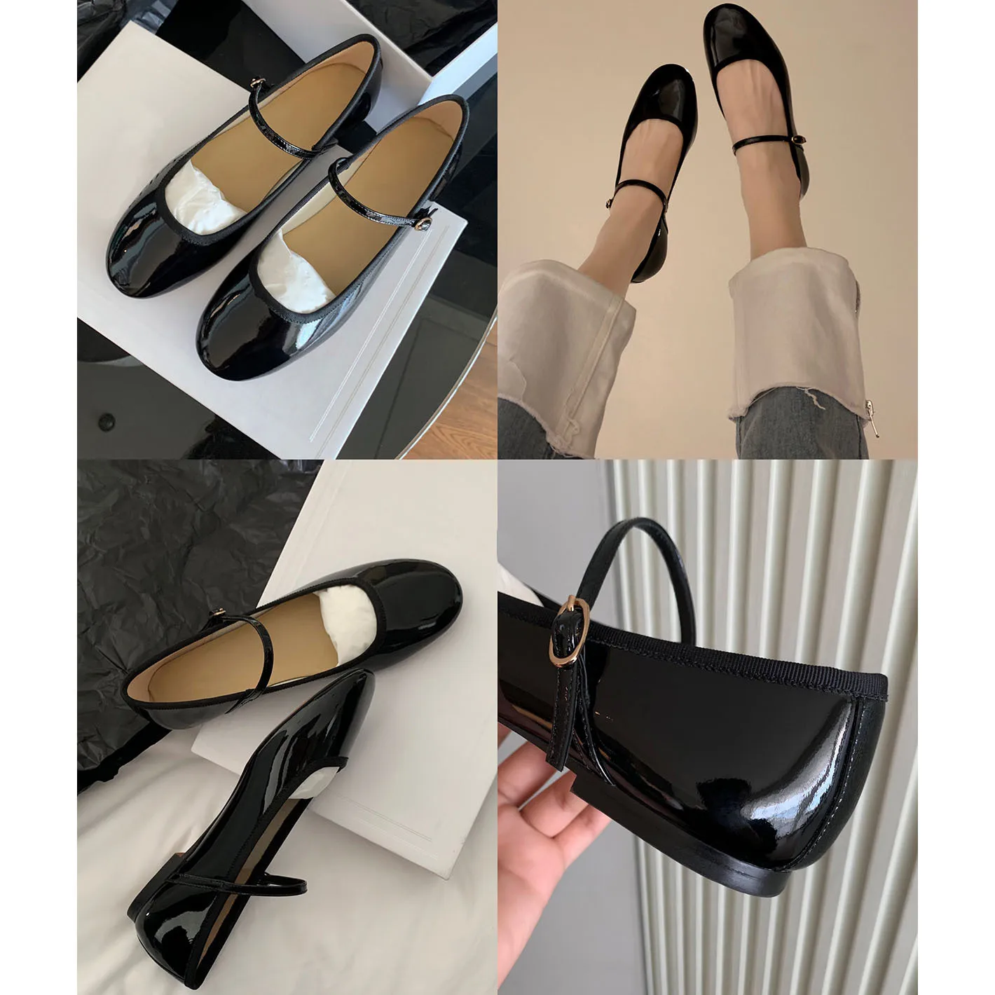 Zapatillas French Flat Bottomed Women Shoe Autumn Shallow Cut Mary Jane Shoe One Line Leather Shoe Ballet Single  Women