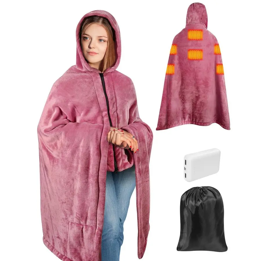 

Heated Blanket Cordless with Hood, Rechargeable Shoulder Heater Shawl with USB Battery Power Bank, 3 Heating Level Heated Throw,