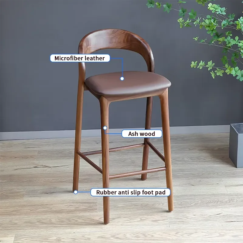 Modern Minimalist Luxury Art Bar Chair Home High Stool for Coffee Shop and Kitchen Dining, Made of Leather