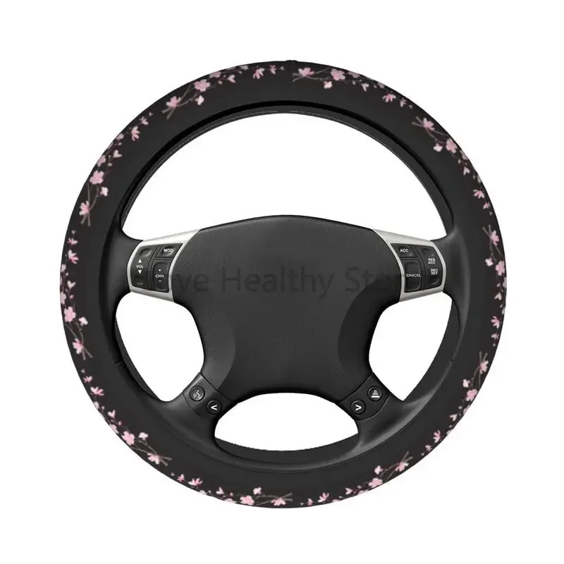 Japanese Sakura Cherry Blossoms Print Steering Wheel Cover Anti Slip Neoprene Steering Wheel Protector Universal 15 Inches
